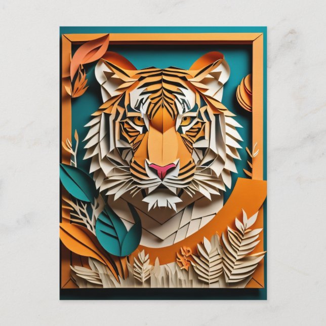 Carte Postale T-shirt Tiger 3D Paper Art Design (Devant)