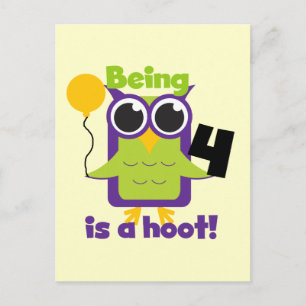 Carte Postale T-shirts et cadeaux 4e anniversaire de Hoot Owl