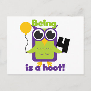 Carte Postale T-shirts et cadeaux 4e anniversaire de Hoot Owl