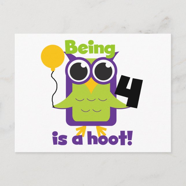 Carte Postale T-shirts et cadeaux 4e anniversaire de Hoot Owl (Devant)