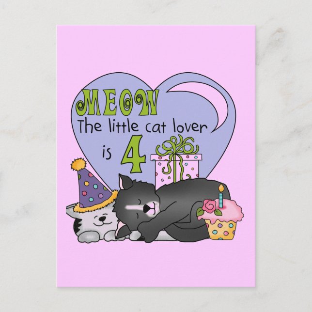 Carte Postale T-shirts et cadeaux Amoureux de les chats 4e anniv (Devant)