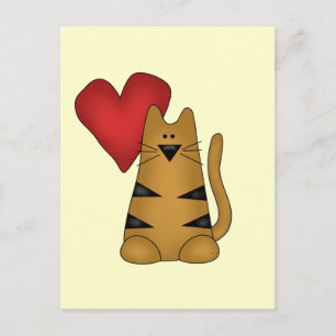 Carte Postale T-shirts et Cadeaux avec Chat rayé et Cœur