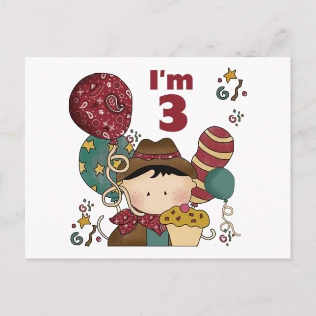 Carte Postale T-shirts et cadeaux Cowboy 3e anniversaire (Devant)
