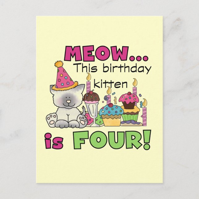 Carte Postale T-shirts et cadeaux d'anniversaire 4th Kitten (Devant)