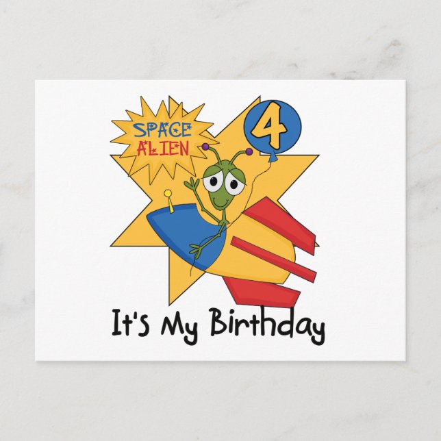 Carte Postale T-shirts et cadeaux de 4e anniversaire de l'Alien  (Devant)