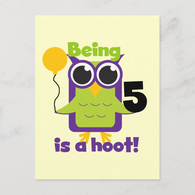 Carte Postale T-shirts et cadeaux de 5 ans de Hoot Owl (Devant)