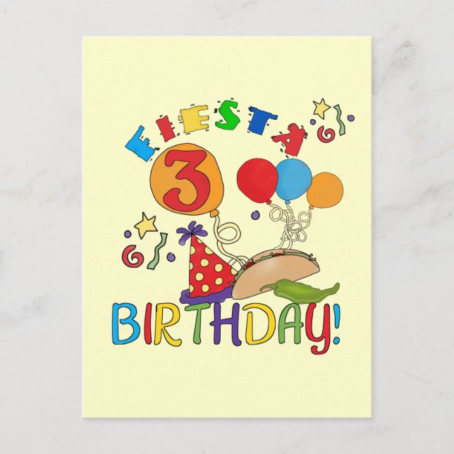 Carte Postale T-shirts et cadeaux Fiesta 3e anniversaire (Devant)