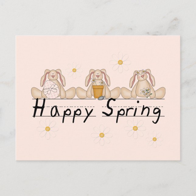 Carte Postale T-shirts et cadeaux heureux de ressort de lapins (Devant)
