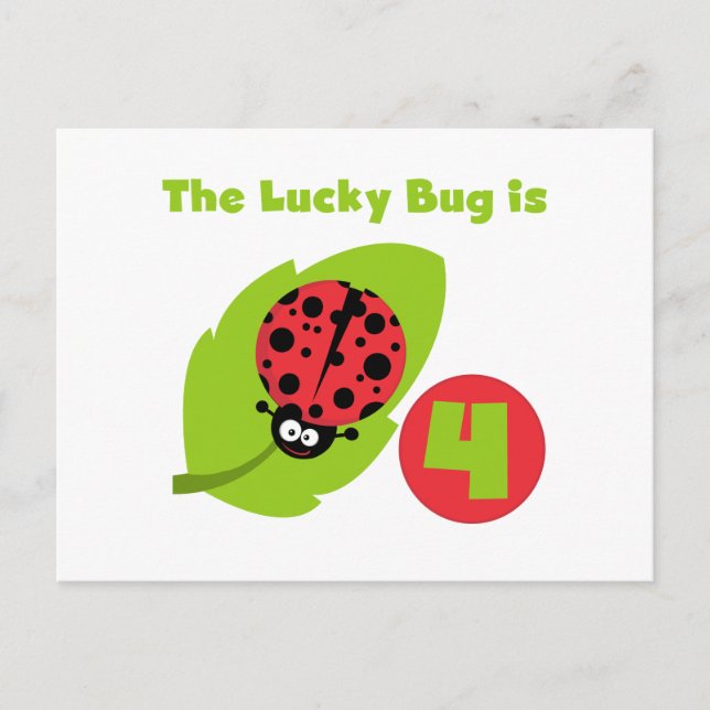 Carte Postale T-shirts et cadeaux Lucky Bug 4th Birthday (Devant)