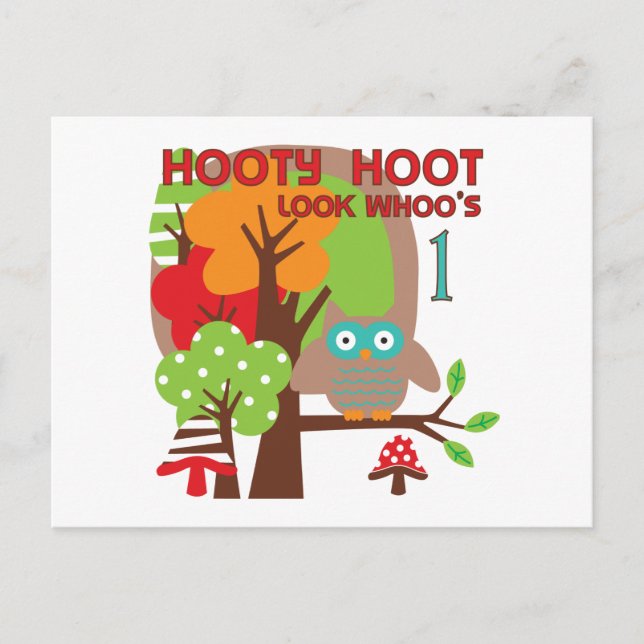 Carte Postale T-shirts et cadeaux Owl First Birthday (Devant)