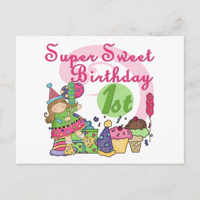 Carte Postale T-shirts et cadeaux Super Sweet 1er anniversaire (Devant)
