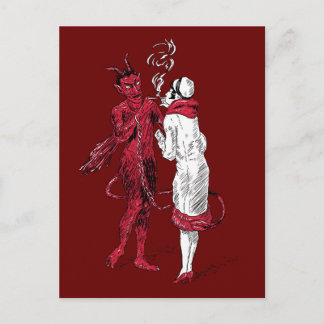 Carte Postale Tabagisme vintage de diable et de femme