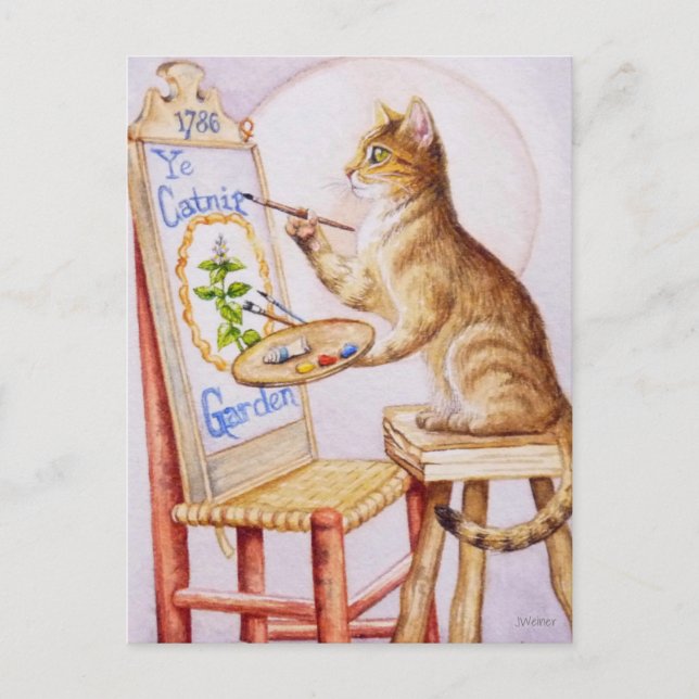 Carte Postale Tabby Artiste Brown Peinture Chat Aquarelle Art (Devant)
