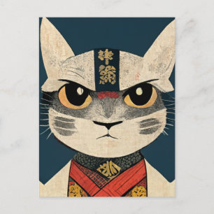 Carte Postale Tabby Cat as Nobunaga Oga à Wood Wall A