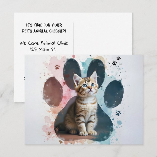 Carte Postale Tabby Cat dans un Empreinte de patte (Devant / Derrière)