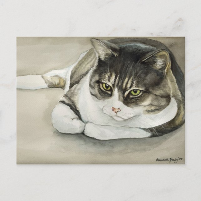 Carte postale Tabby Cat Original Art (Devant)