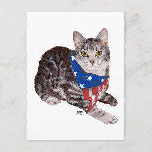 Carte Postale Tabby Cat Patriotique Américain Shorthair