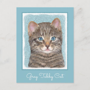 Carte Postale Tabby Gris Peinture Chat - Cute Original Art Chat