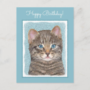 Carte Postale Tabby Gris Peinture Chat - Cute Original Art Chat
