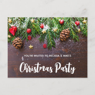 Carte Postale Table de Noël rustique avec invitation de pin et d