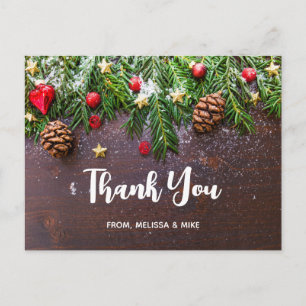 Carte Postale Table de Noël rustique avec pin et Merci de neige