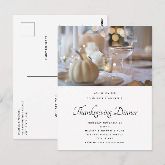 Carte Postale Table Thanksgiving Élégant Lieu Cadre Photo (Devant / Derrière)
