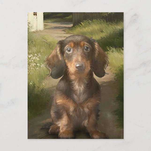Carte Postale Tableau à l'huile amateur de chien brun de race Te (Devant)