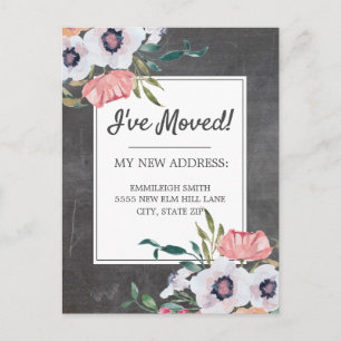 Carte Postale Tableau craie Adresse Rose Floral Blanc