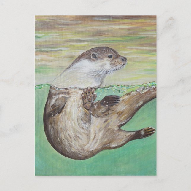 Carte Postale Tableau de la loutre de rivière joueuse (Devant)