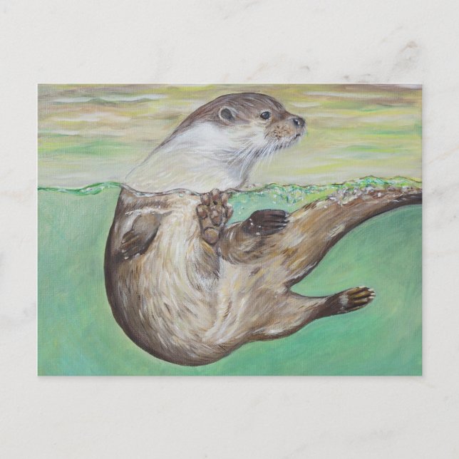 Carte Postale Tableau de la loutre de rivière joueuse (Devant)