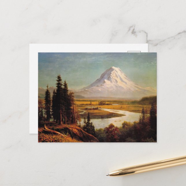 Carte Postale Tableau du Mont Rainier par Albert Bierstadt (Devant/Arrière en situation)
