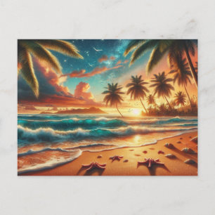 Carte Postale Tableau du paradis du coucher de soleil tropical