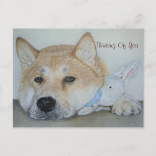 Carte Postale tableau d'un chien réfléchi pensant à vous