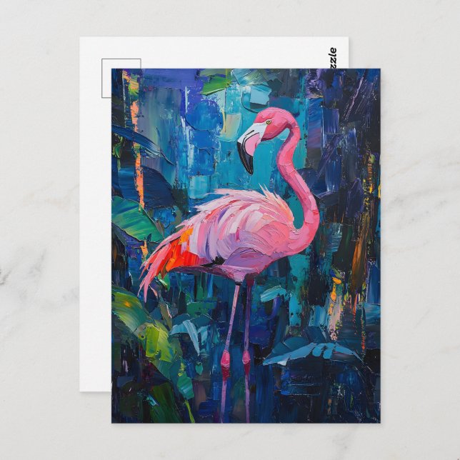 Carte Postale Tableau Flamant rose Abstrait (Devant / Derrière)