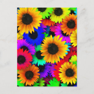 Carte Postale Tableau joyeux de tournesols colorés