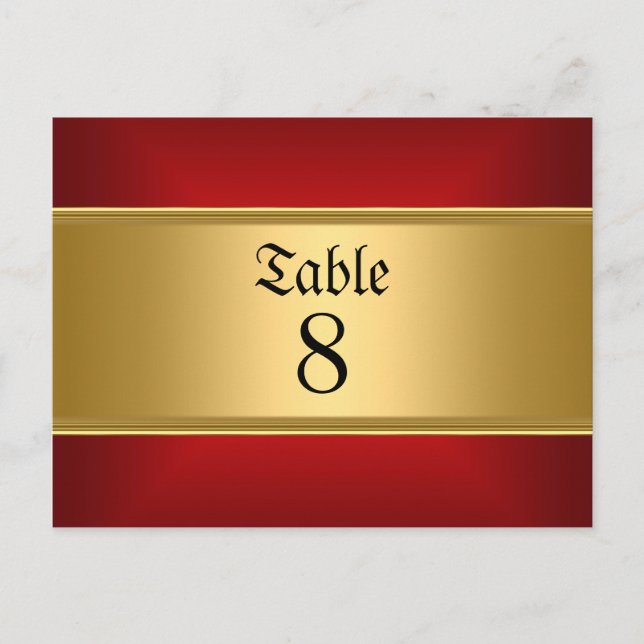 Carte Postale Tableau mariage Numéros Gold Red (Devant)