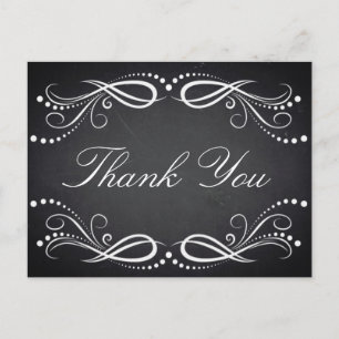 Carte Postale Tableau noir blanc Floral Vintage Merci rustique