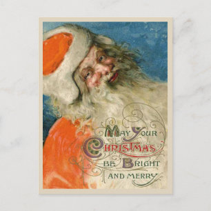 Carte Postale Tableau Père Noël vintage avec typographie