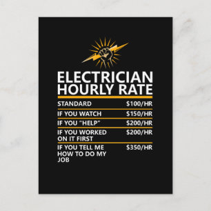 Carte Postale Tableau tarifaire horaire d'électricien drôle Cade