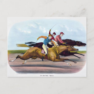 Carte Postale Tableau vintage D'Une Scène De Course De Cheval, C