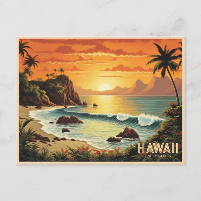 Carte Postale Tableau vintage Hawaii Beach Paradis tropical (Devant)