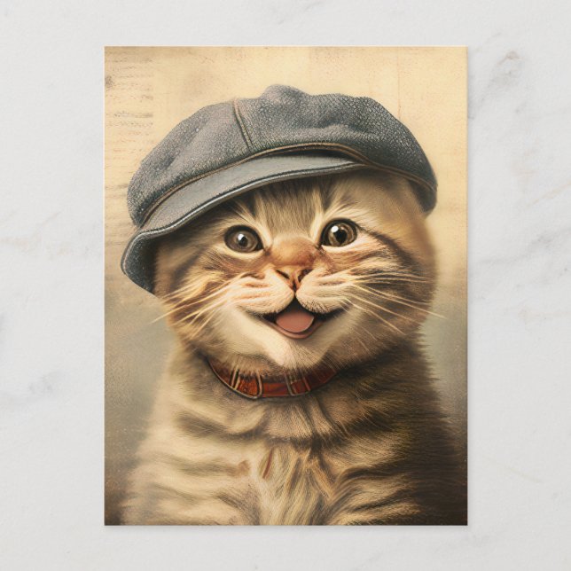 Carte Postale Tableau vintage Tabby Chat (Devant)