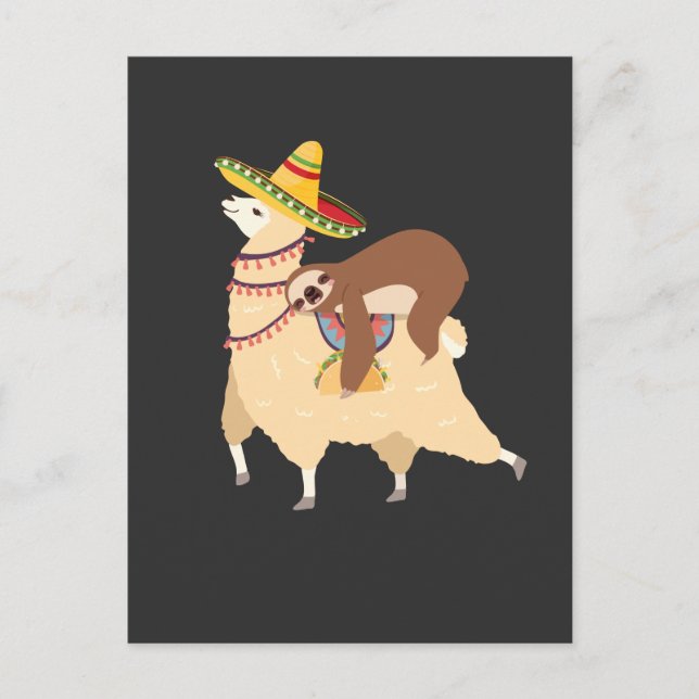 Carte Postale Taco Aimer Animaux Lazy Sloth Riding Llama (Devant)