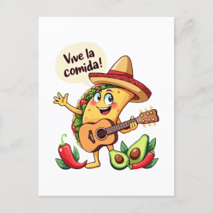 Carte Postale Taco Fiesta avec guitare et flair hispanique