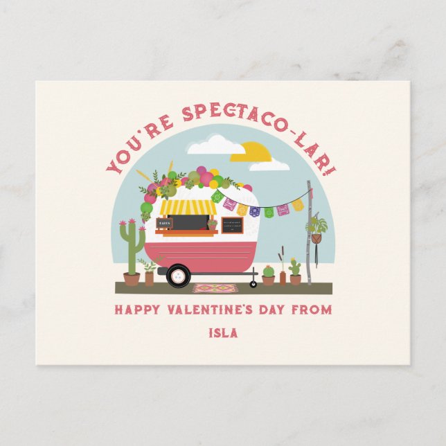 Carte Postale Taco Truck Pun Pink Camping École Valentine (Devant)