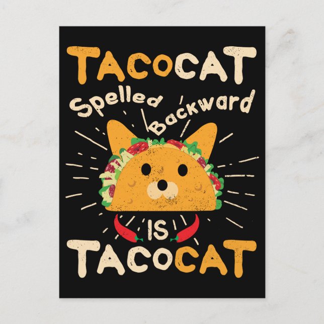 Carte Postale Tacocat épelé à l'envers Cinco de Mayo Cat Taco (Devant)