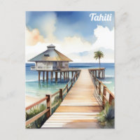 Tahiti Tropical Beach Resort Watercolor