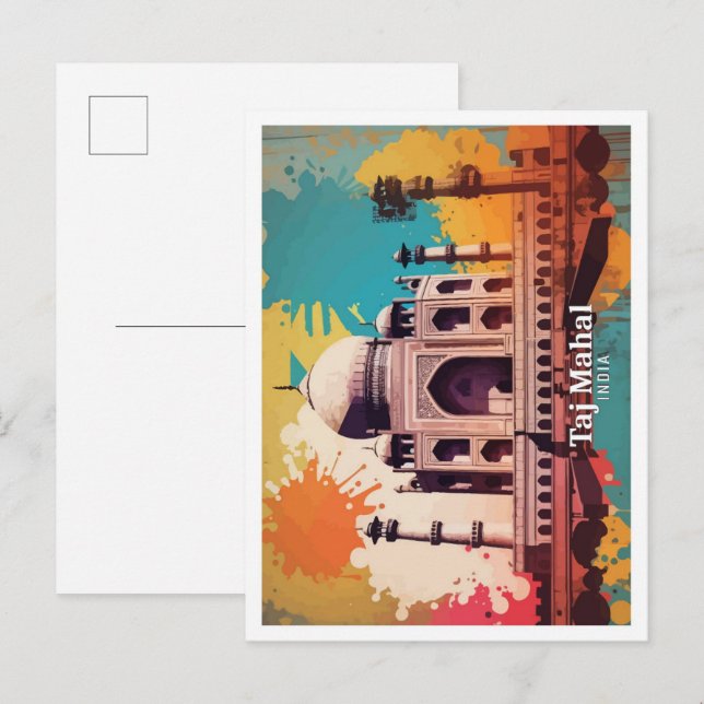 Carte Postale Taj Mahal Agra Inde Pop Art Illustration de voyage (Devant / Derrière)