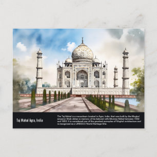 Carte Postale Taj Mahal Agra Inde Voyage Aquarelle Peinture
