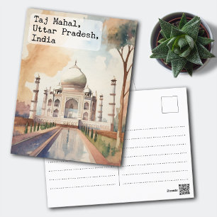 Carte Postale Taj Mahal, Inde Aquarelle Vintage Voyage
